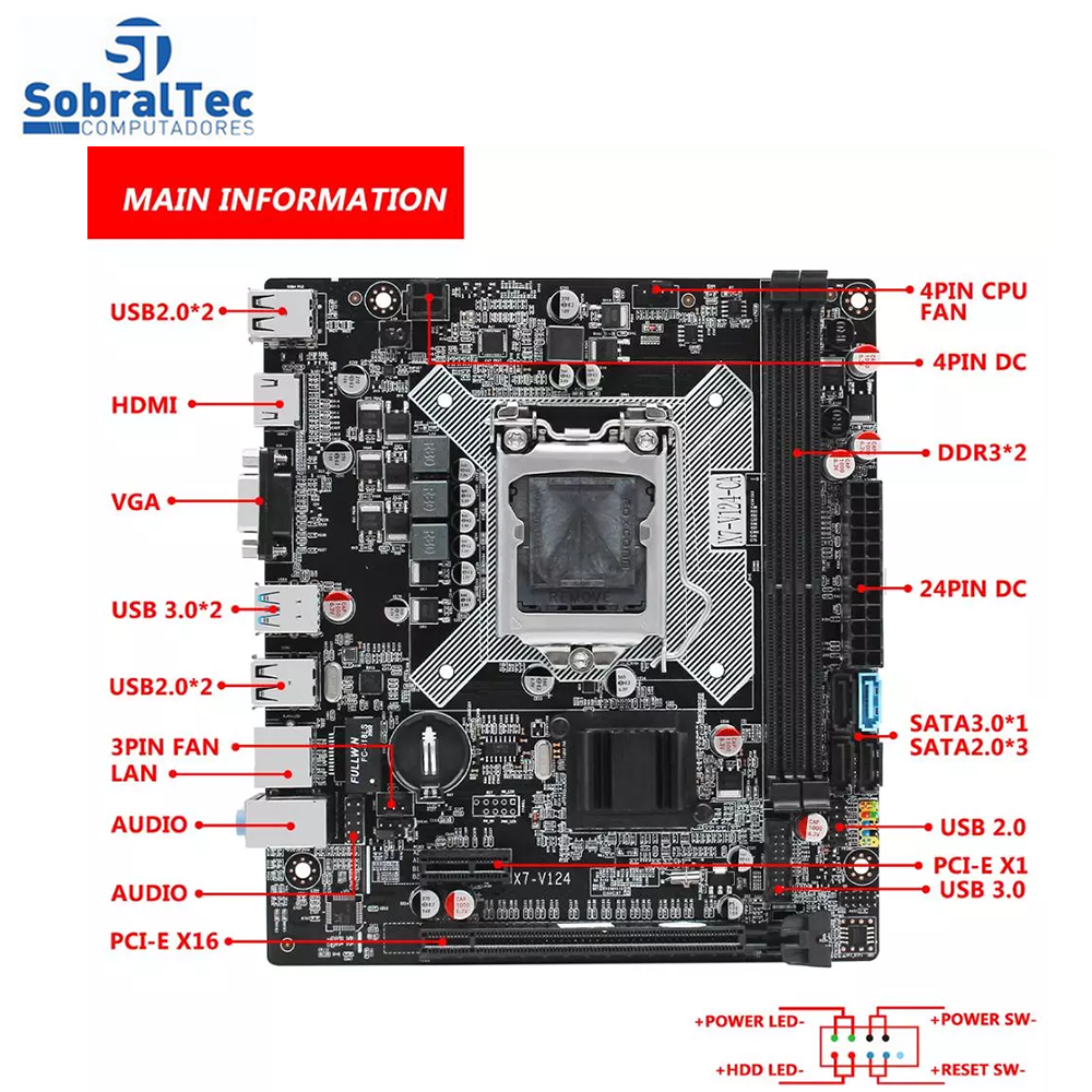 Placa Mãe LGA 1155 DDR3 B75  (H61) - X7-V124 Machinist Segura e Eficiente Suporte a i3 i5 i7