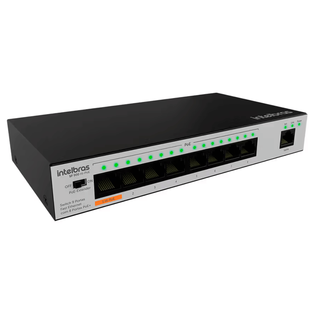 Switch Nao Gerenciavel 9 Portas Com 8 Fast Ethernet PoE+ SF 900 Hi-PoE Intelbras