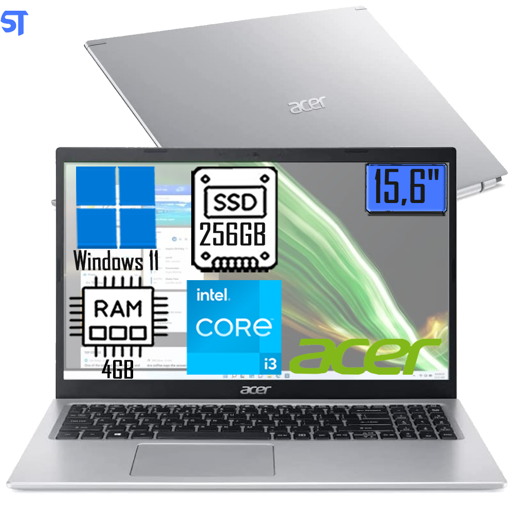 Notebook Acer Aspire 5 A515-56-32PG, Intel Core I3 11ª geração, 4GB, 256GB SDD, Windows11, Prata