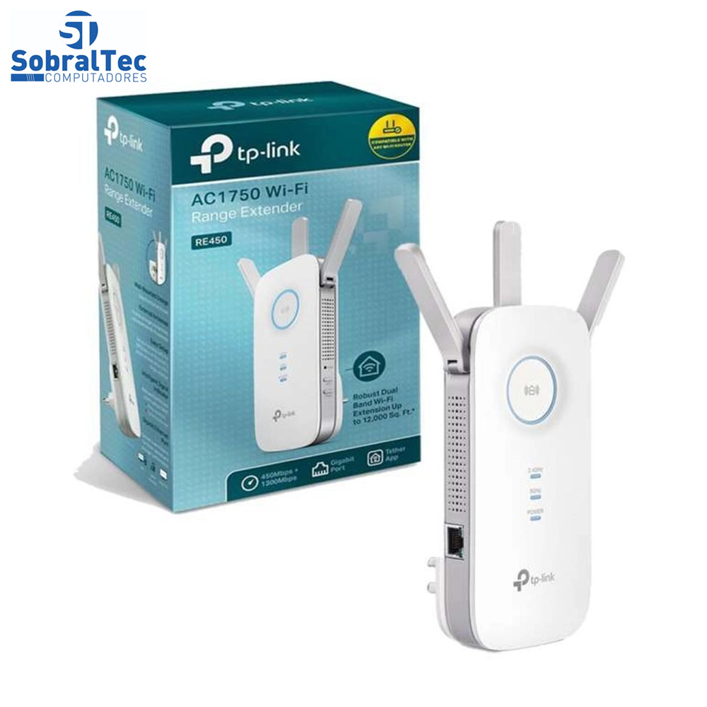 Repetidor Universal TP-Link 3 Antenas Dual Band Ac 1750 RE450 2.4ghz e 5.0ghz Porta Gigabit