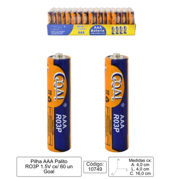 Pilha Palito AAA  1.5Volts UM-4 HUAYUN Pct Com 4 Unidades