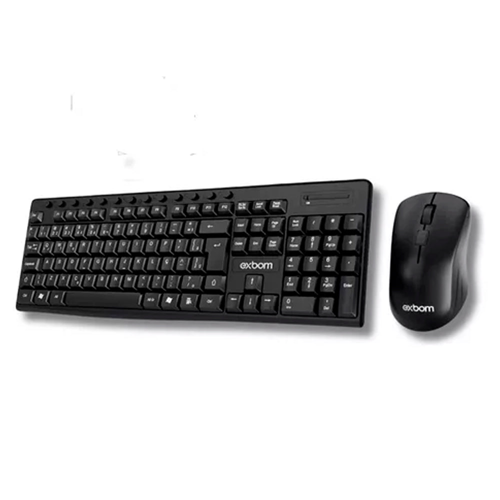 Teclado e Mouse Sem Fio Wireless ABNT II 2.4Ghz Multimídia Exbom BK-S1000M-04255 Preto