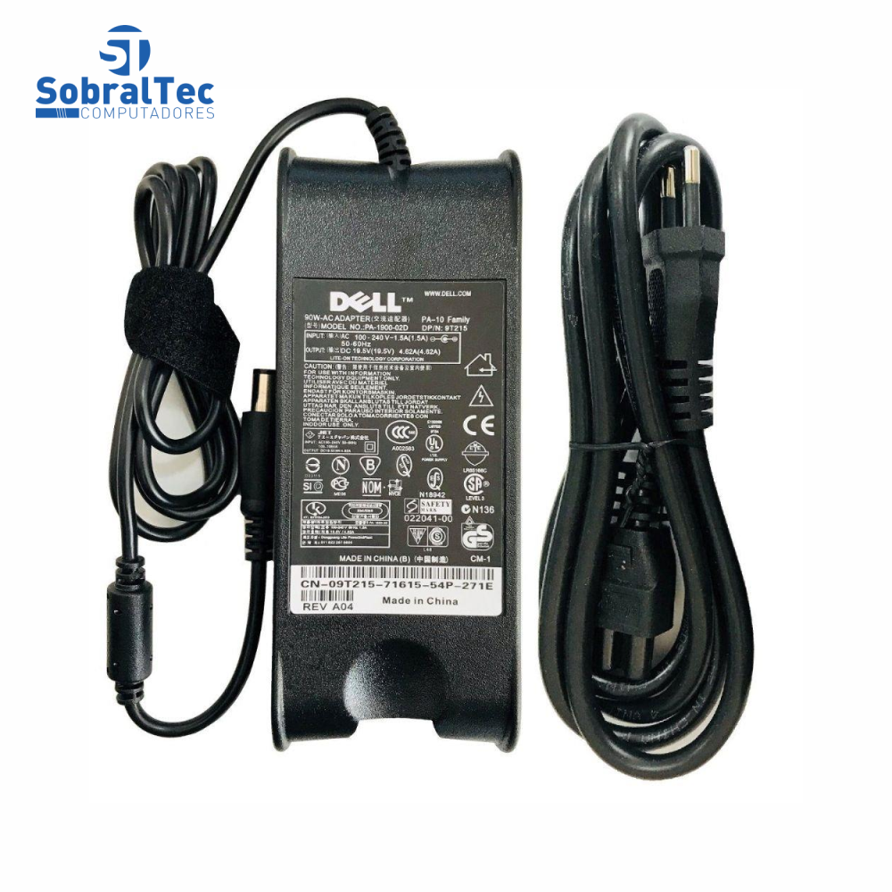 Fonte Carregador Para Notebook Dell 19,5V 4,62A 90W 7.4 x 5.0mm PA-10
