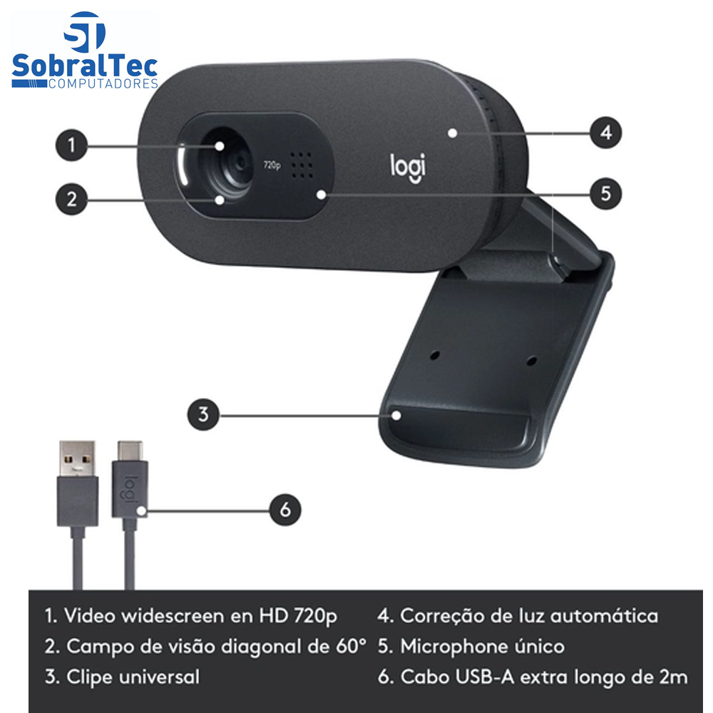 Webcam Hd Logitech C505 Hd 720P 960-001363 Preto