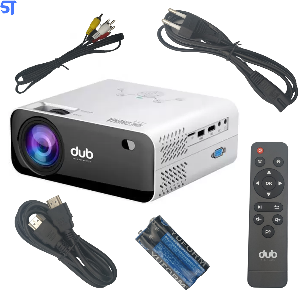 Projetor Dub Home Cinema DUB-P2800 Wifi 2800 Lumens | Com Tela de Projeção Retrátil Goldentec 200x150 cm