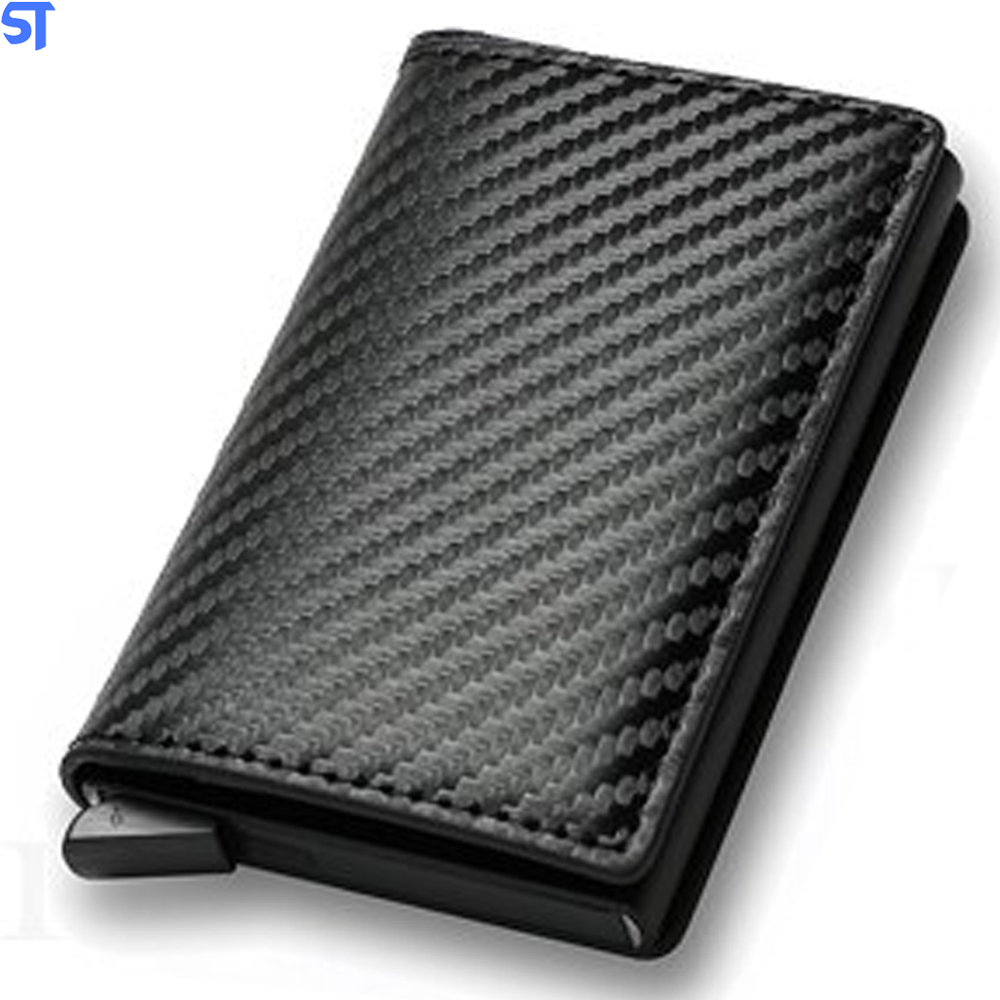 Carteira Porta Cartões Automática Fibra de Carbono Antifurto