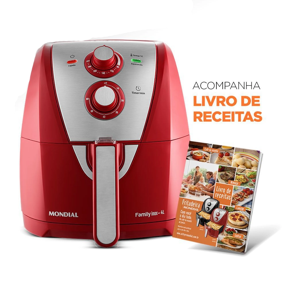 Fritadeira Elétrica Air Fryer Mondial AFN-40-RI 4L Inox/Vermelha - 220V
