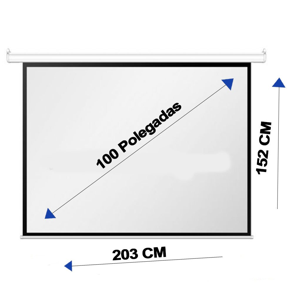 Tela de Projeção Retrátil Elétrica Com Suporte Metálico, 100 Polegadas 4:3 Largura 203Cm x Altura 152Cm TP-EH100A Exboom