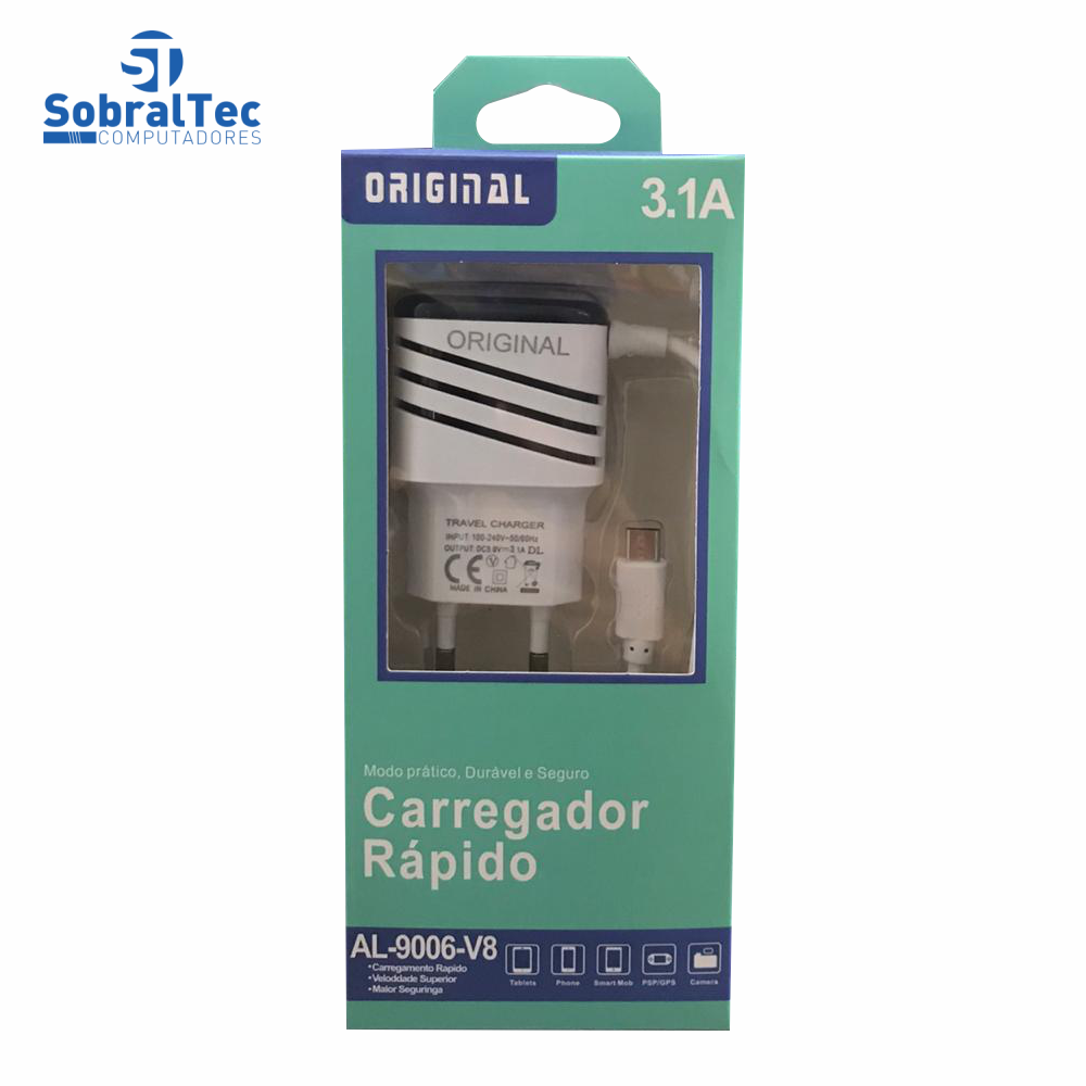 Carregador Rápido Celular Original 3.1A Micro Usb V8 AL-9006-V8