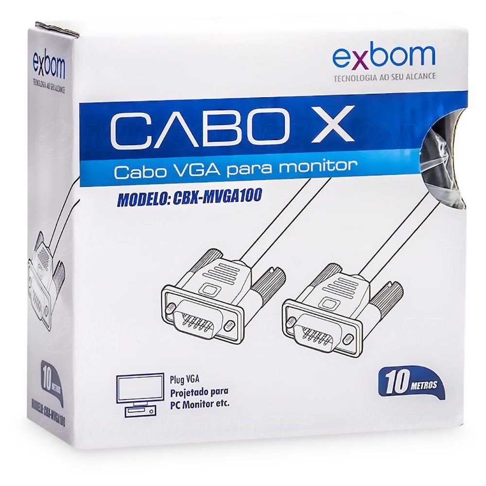 Cabo de Vídeo Vga 10 Metros Exbom Cbx-Mvga100