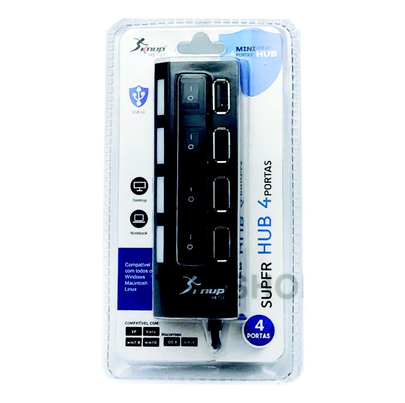 Hub Usb 2.0 Com 4 Portas Suporta 500gb -Knup- Hb-T63 - Branco