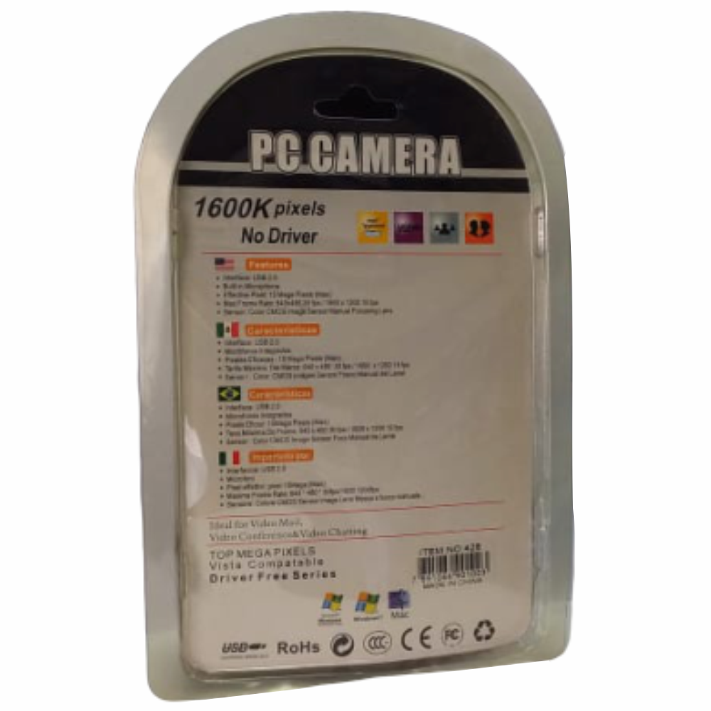 Webcam Pc Camera Usb 2.0 Com Clip Microfone Integrado 15 Megapixels 428