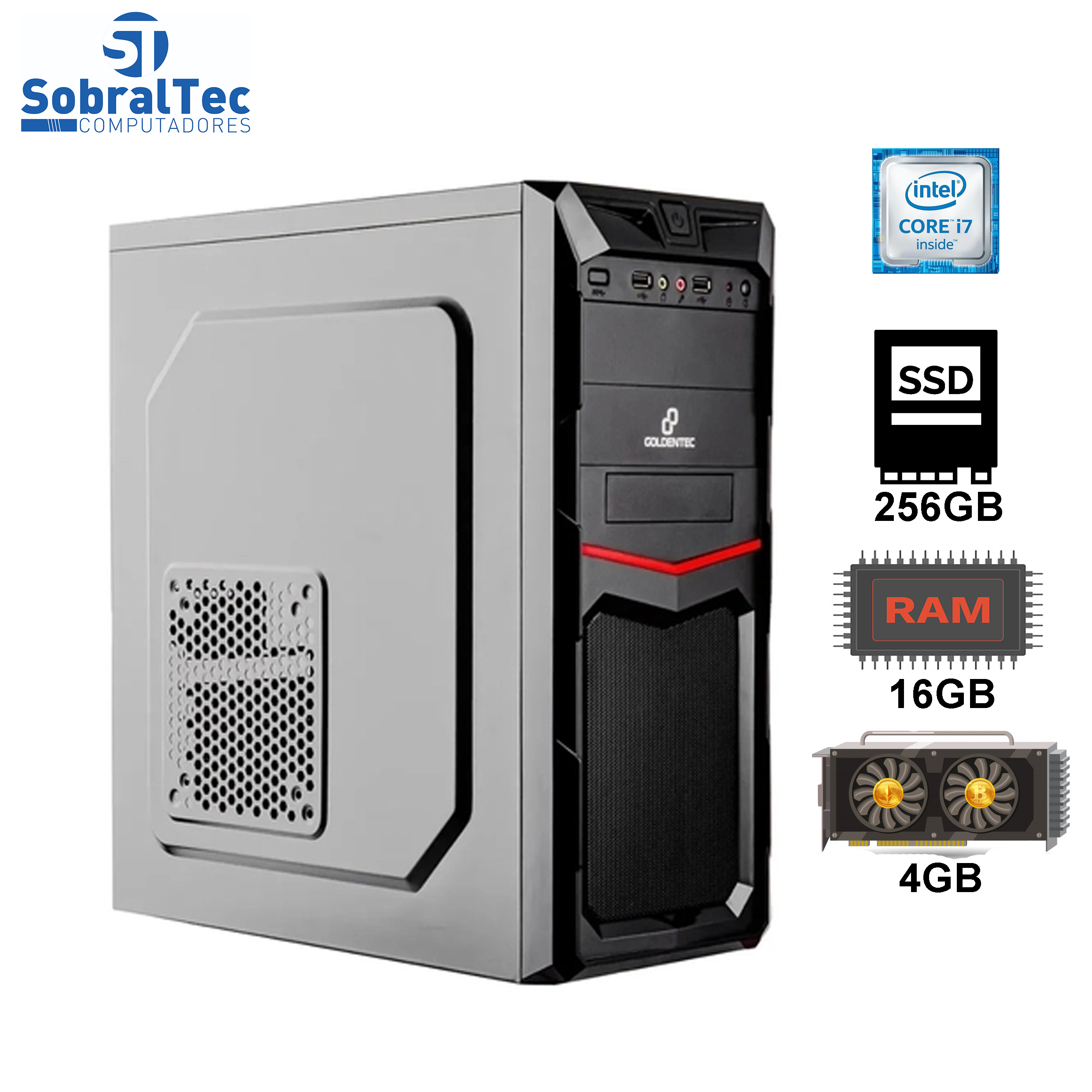 Computador Gamer Core i7 3770-HD SSD 256GB -Mem 16 GB DDR4- PLaca de Video 4GB -Placa de  Som