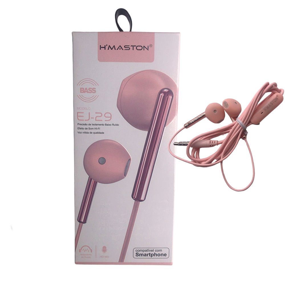 Fone De Ouvido Stereo Com Microfone H'maston Ej-29 Rosa