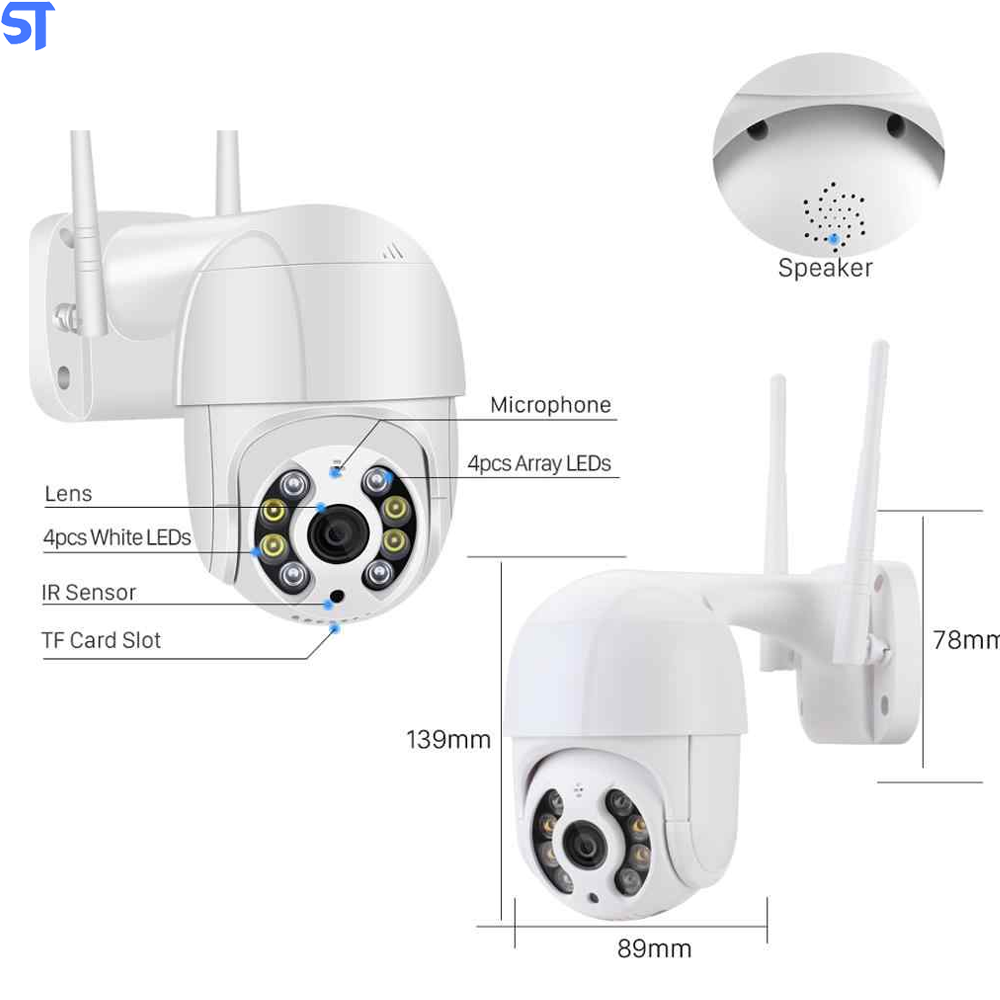 Câmera IP Mini Speed Dome WiFi Externa 3MP S/Cartão Alerta De Duas Vozes Detecção Humana-Áudio-IR Visão Noturna- A8-3MP-