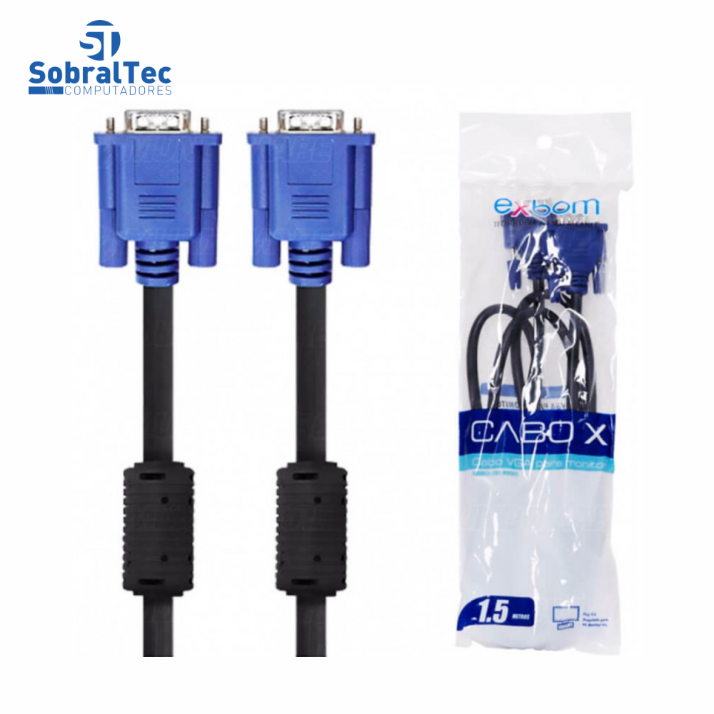 Cabo Vga Para Monitor 1.5 Mt Macho x Macho Com Filtro CBX-MVGA15 Exbom