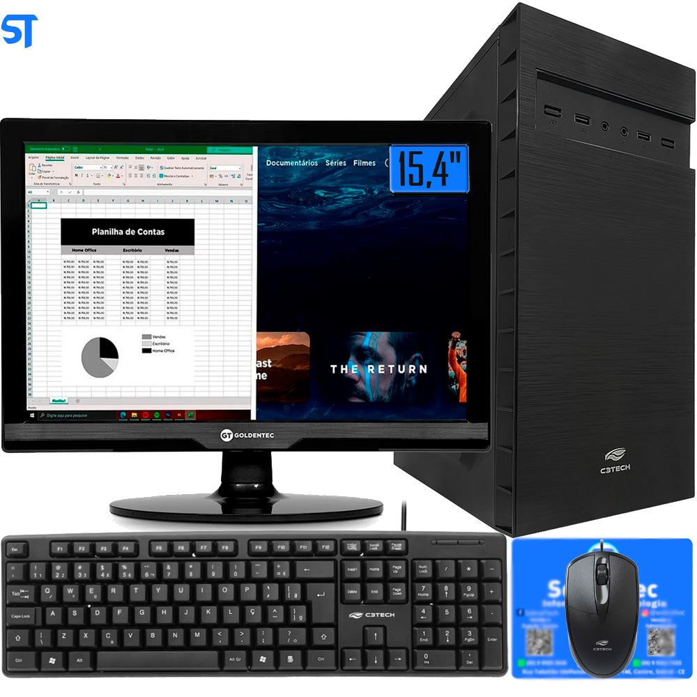 Computador Core i3-3240-SSD 120GB-Memória Ram 4GB-Gab MT-32BK- Com Monitor 15 HDMI e Windows 10 Teclado e Mouse