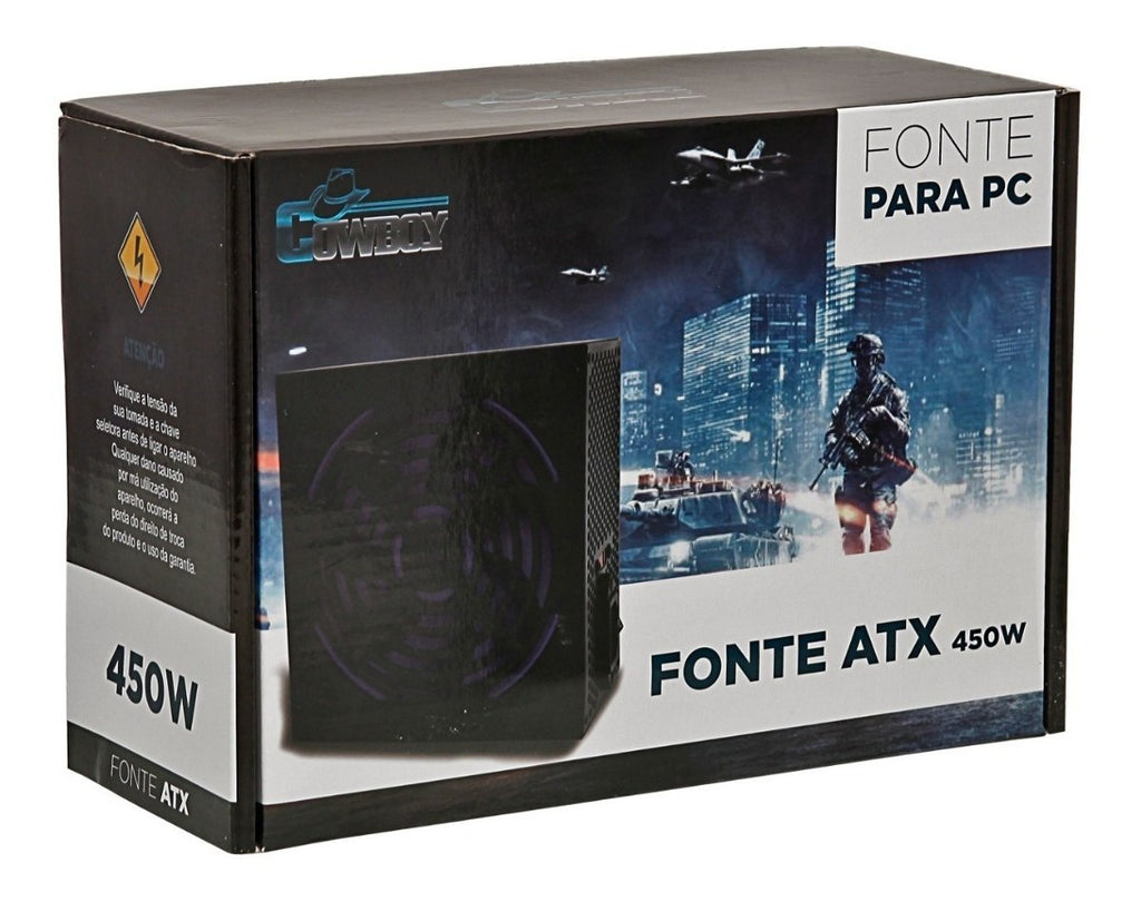 Fonte Gamer Atx 450W Real Bivolt Cowboy Silenciosa Knup KP-533