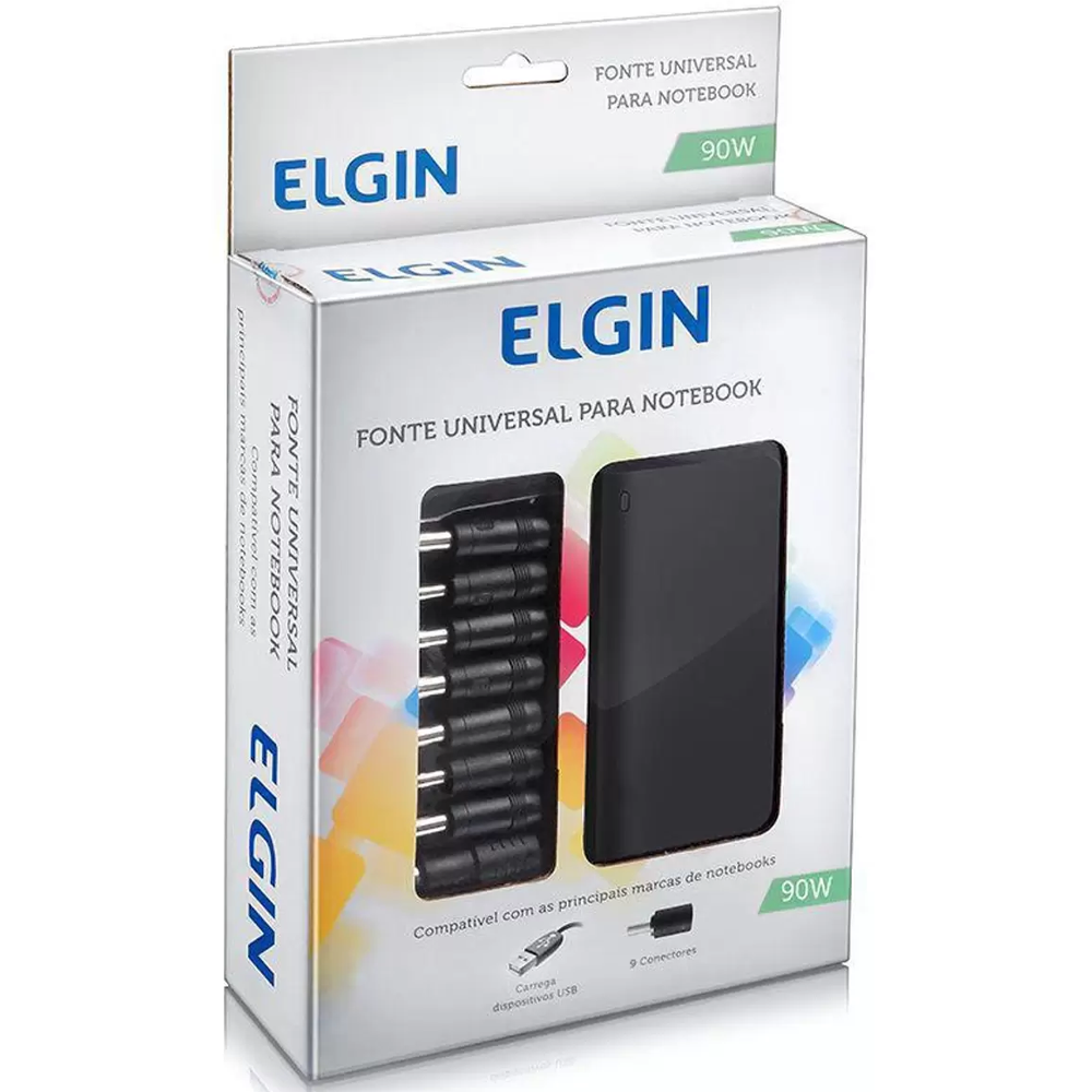 Fonte Universal para Notebook 90w Com 9 Adaptadores Manual DCR Elgin