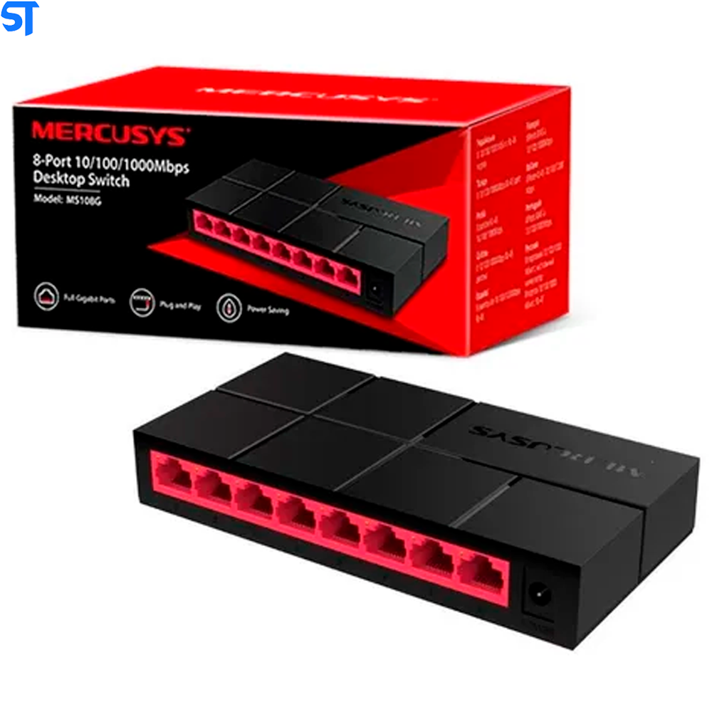 Switch 08 portas Gigabit 10/100/1000 Mbps (Min)i Mercusys - MS108G