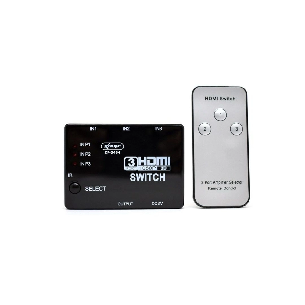 Switch HDMI 3X1 Com Controle Remoto 3 entradas e 1 saída Knup KP-3464