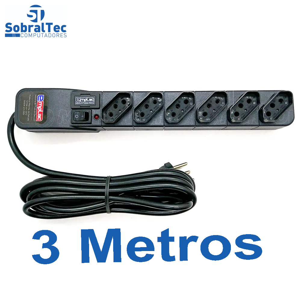 Protetor Eletrico Rearme Premium 6 Tomadas Com Cabo de 3 Metros - Emplac