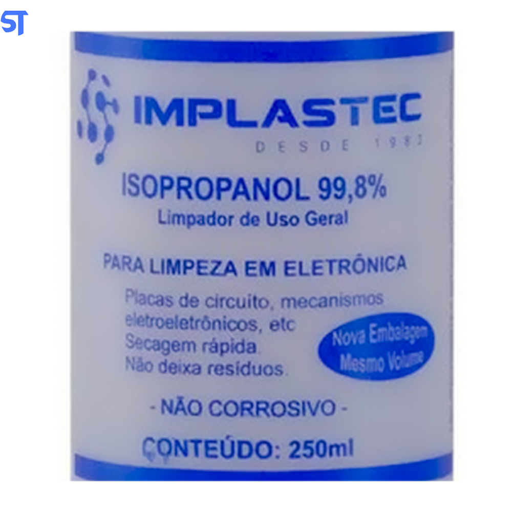 Álcool Isopropílico 99,8% Isopropanol Garrafa 250m Implastec