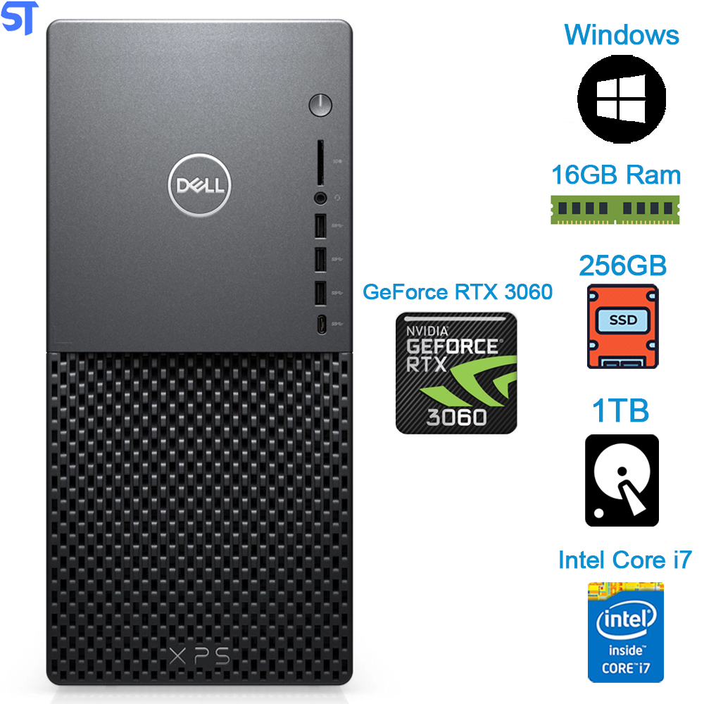 Microcomputador Dell XPS 8940 Core i7-10700, RAM 16GB, GeForce RTX 3060, HDD 1TB, SSD 256GB, Wifi 6 AX1650i, DVD+-RW, MC