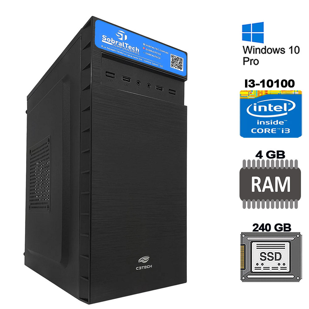 Computador Core I3-10100 3,6Ghz, Memoria 4GB 2400MHz DDR4, SSD Kingston 240 GB - Windows 10
