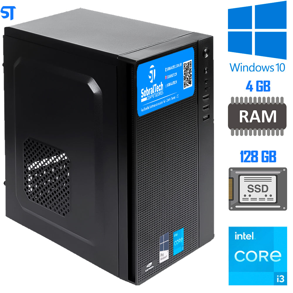 Computador Core i3-2130-HD SSD 128GB -Memória Ram 4GB- Com Monitor 19 HDMI- Teclado, Mouse e MousePad- Windows 10