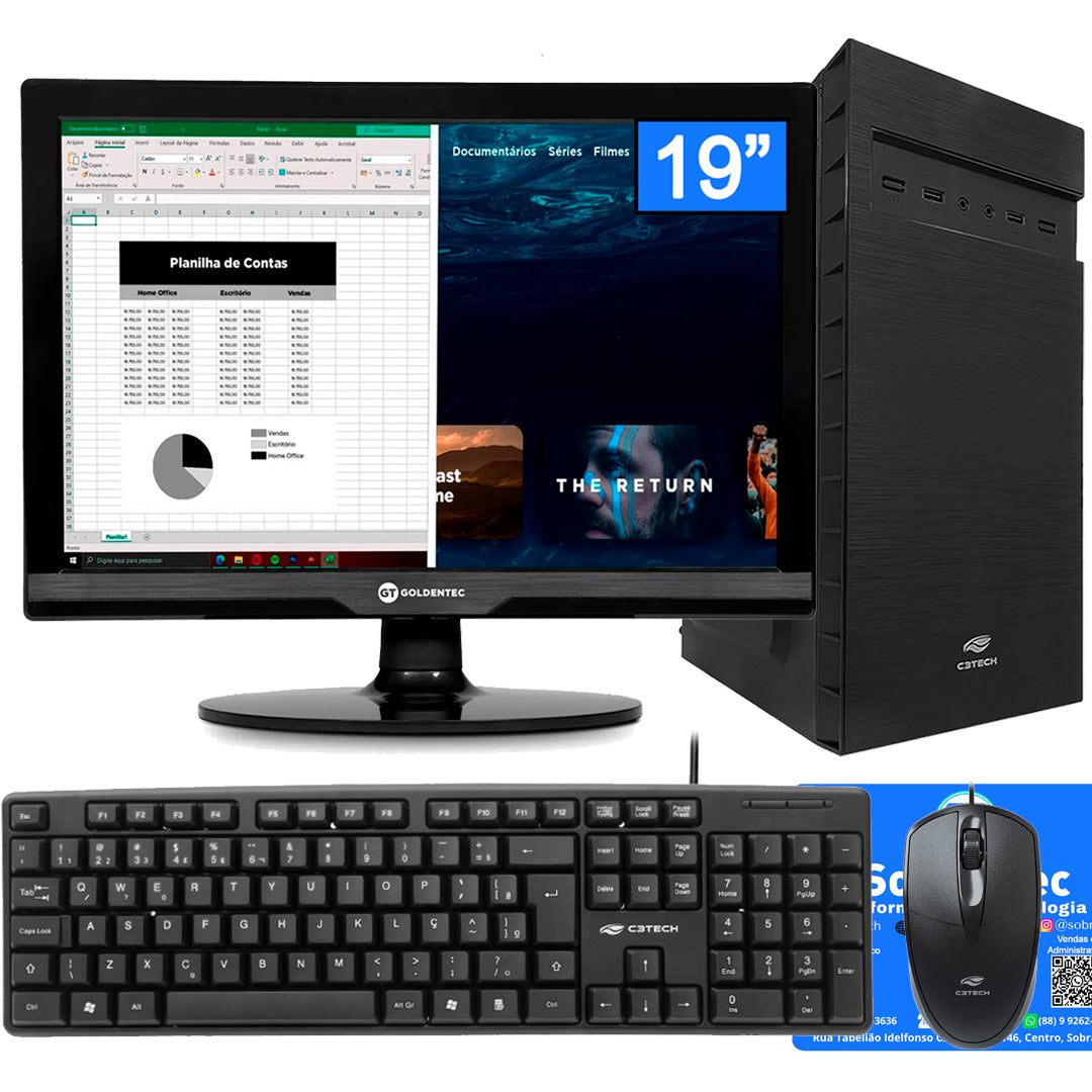 Computador Core i3-3240-SSD 256GB-Memória Ram 8GB-Gab MT-32BK- Com Monitor 19 HDMI e Windows 10 Teclado e Mouse