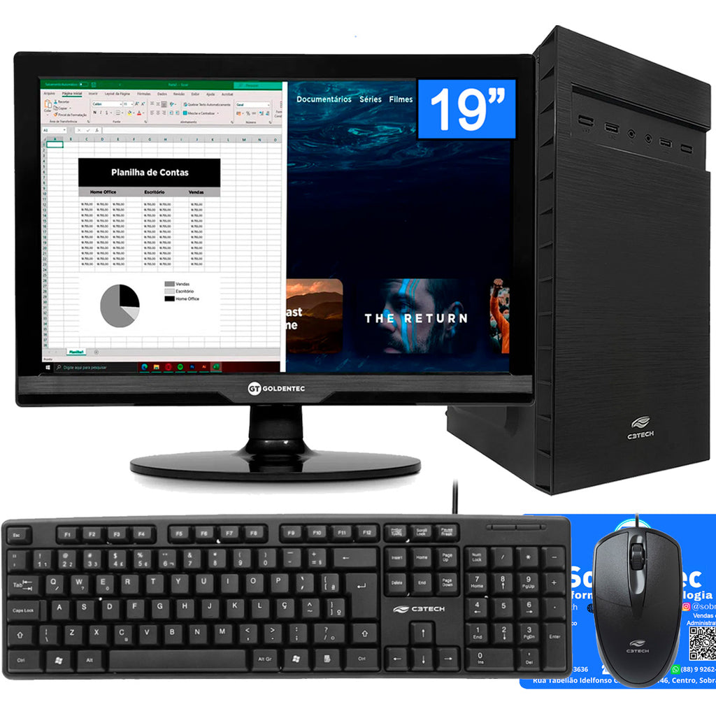 Computador Core i3-3240-SSD 256GB-Memória Ram 8GB-Gab MT-32BK- Com Monitor 19 HDMI e Windows 10 Teclado e Mouse