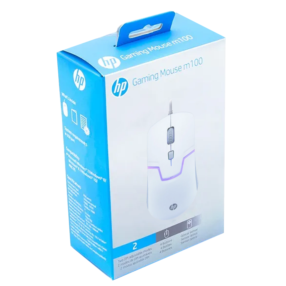 Mouse Gaming Hp M100 Usb 1600dpi - Branco (Com Fio)