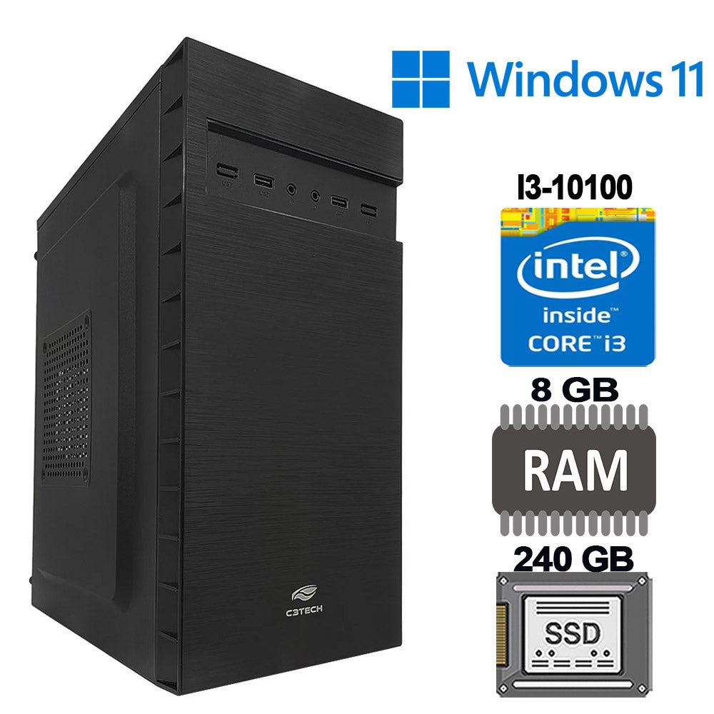 Computador Core I3-10100 3,6Ghz, Memoria DDR4 8GB 2400MHz, SSD WD 240 GB - Windows 11