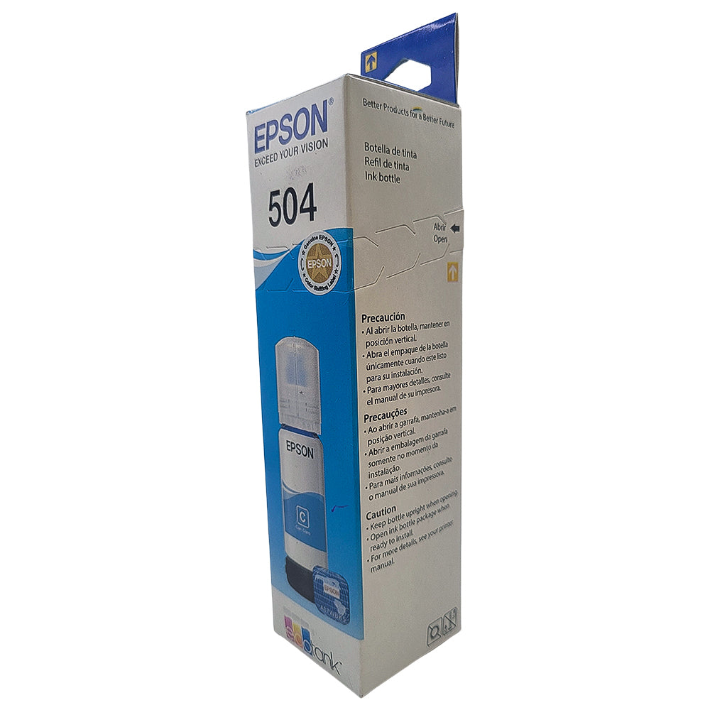 Refil de Tinta Epson Azul 504 T504 Para Ecotank L4150 / L4160 / L4260 / L6171 / L6161 / L6191