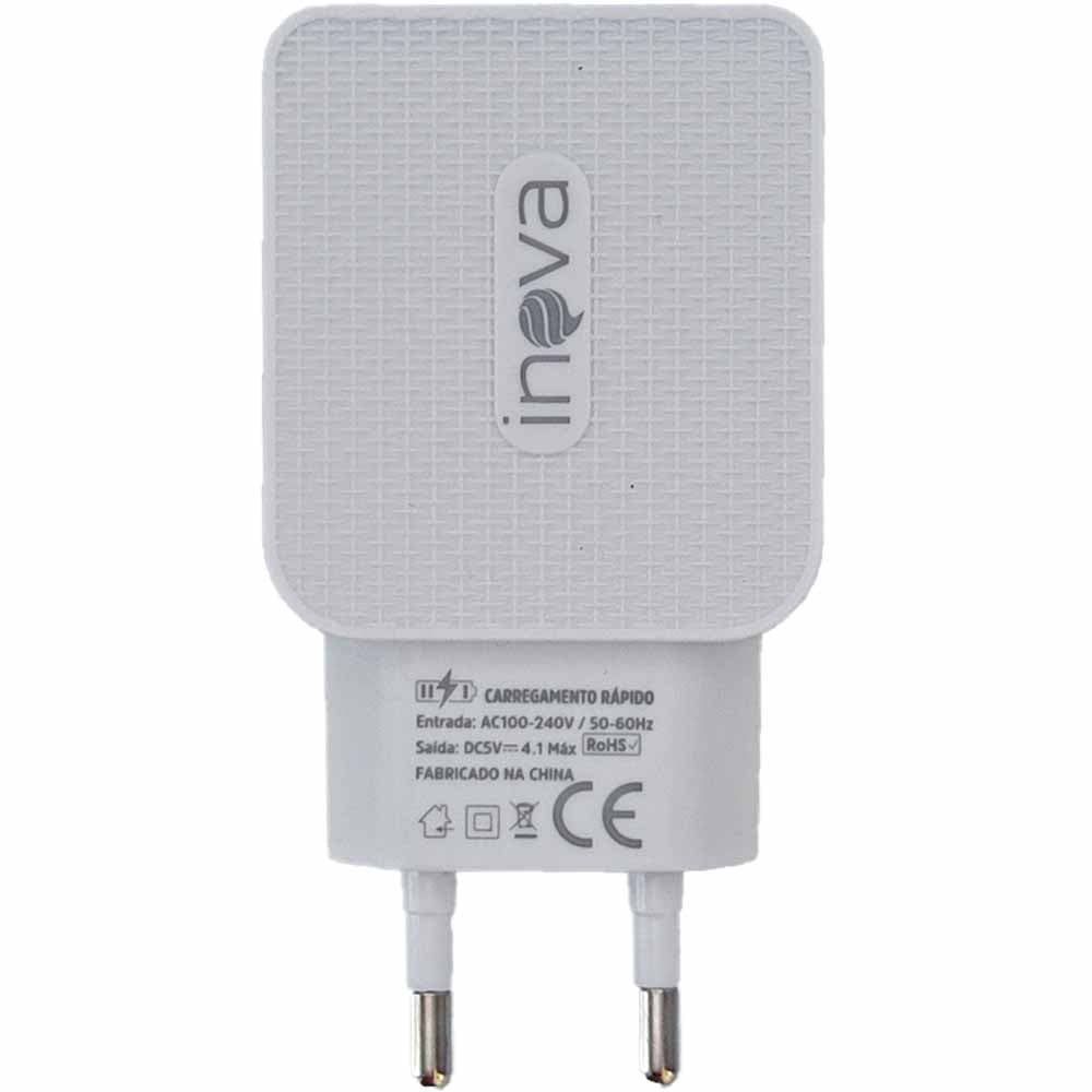 Carregador Rápido Tipo C Com 2 Portas USB A 4.1A Inova Branco - CAR-9009