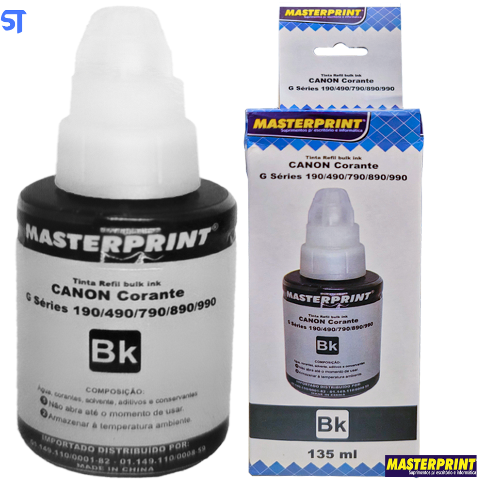 Refil de Tinta Compatível Canon Bulk Ink G Corante Preto BK 135ML MasterPrint