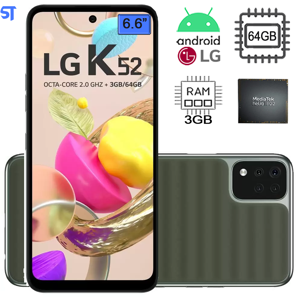 Smartphone LG K52, 64GB, Dual Chip ,Tela 6.6", 4G, Wifi, Câmera Dupla 13mp+2mp, Verde - Lmk420bmw