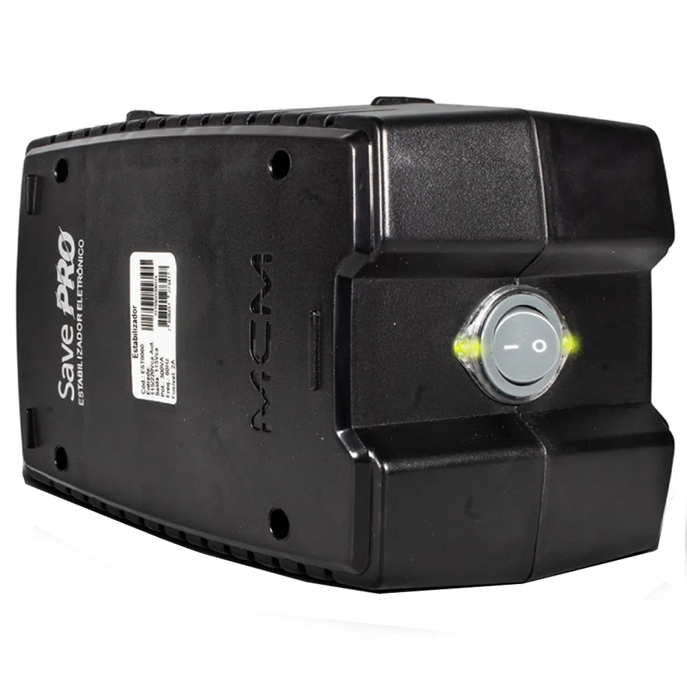 Estabilizador 500VA MCM Save Pro 2.0 Novo Gabinete Bivolt/115V - Preto