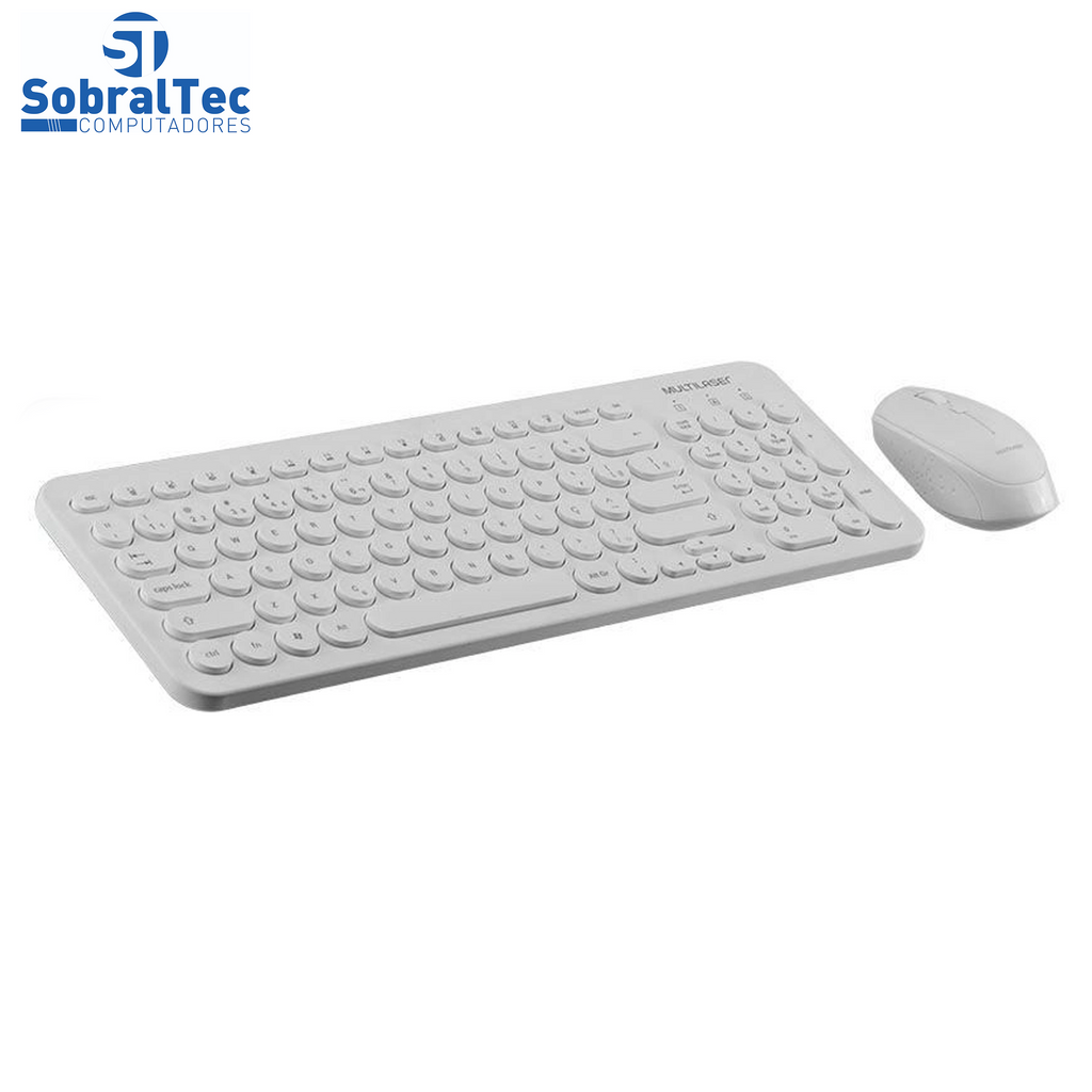 Teclado e Mouse Sem Fio Teclas Redondas Branco Usb Multilaser