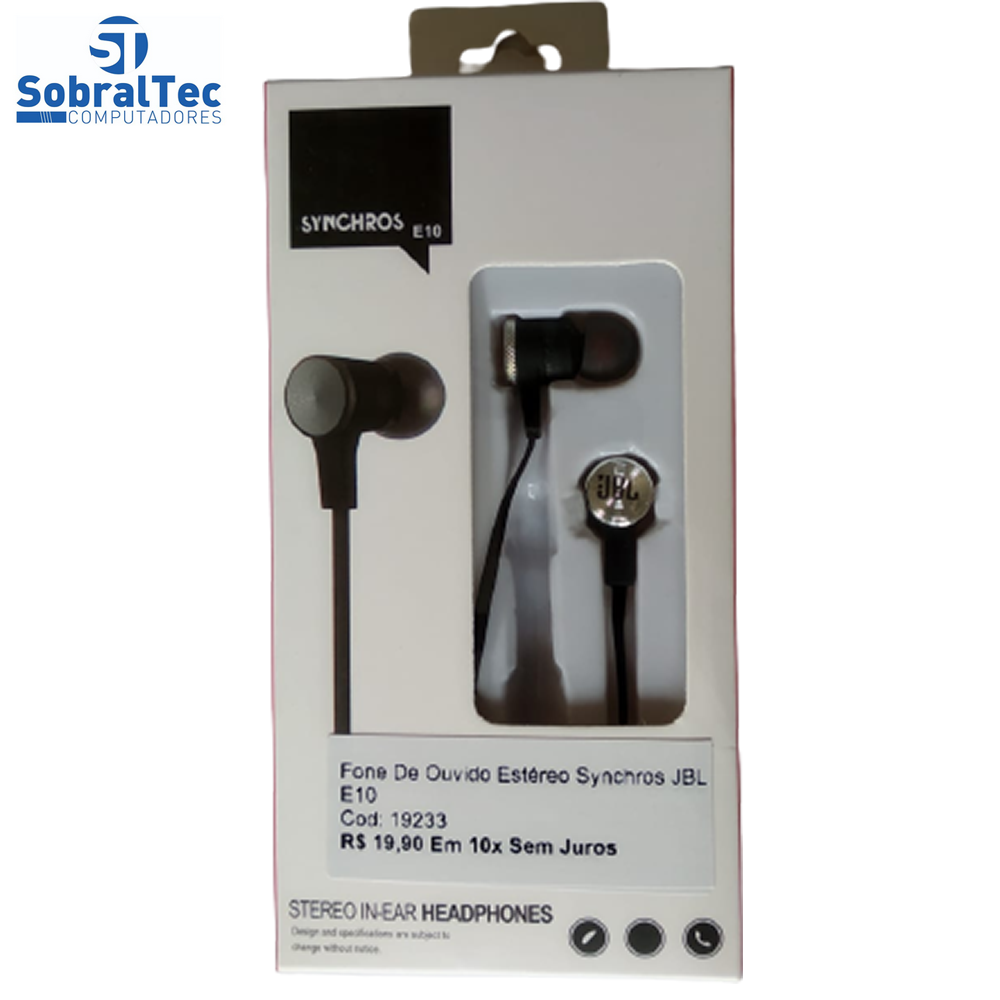 Fone De Ouvido Estéreo Synchros JBL E10