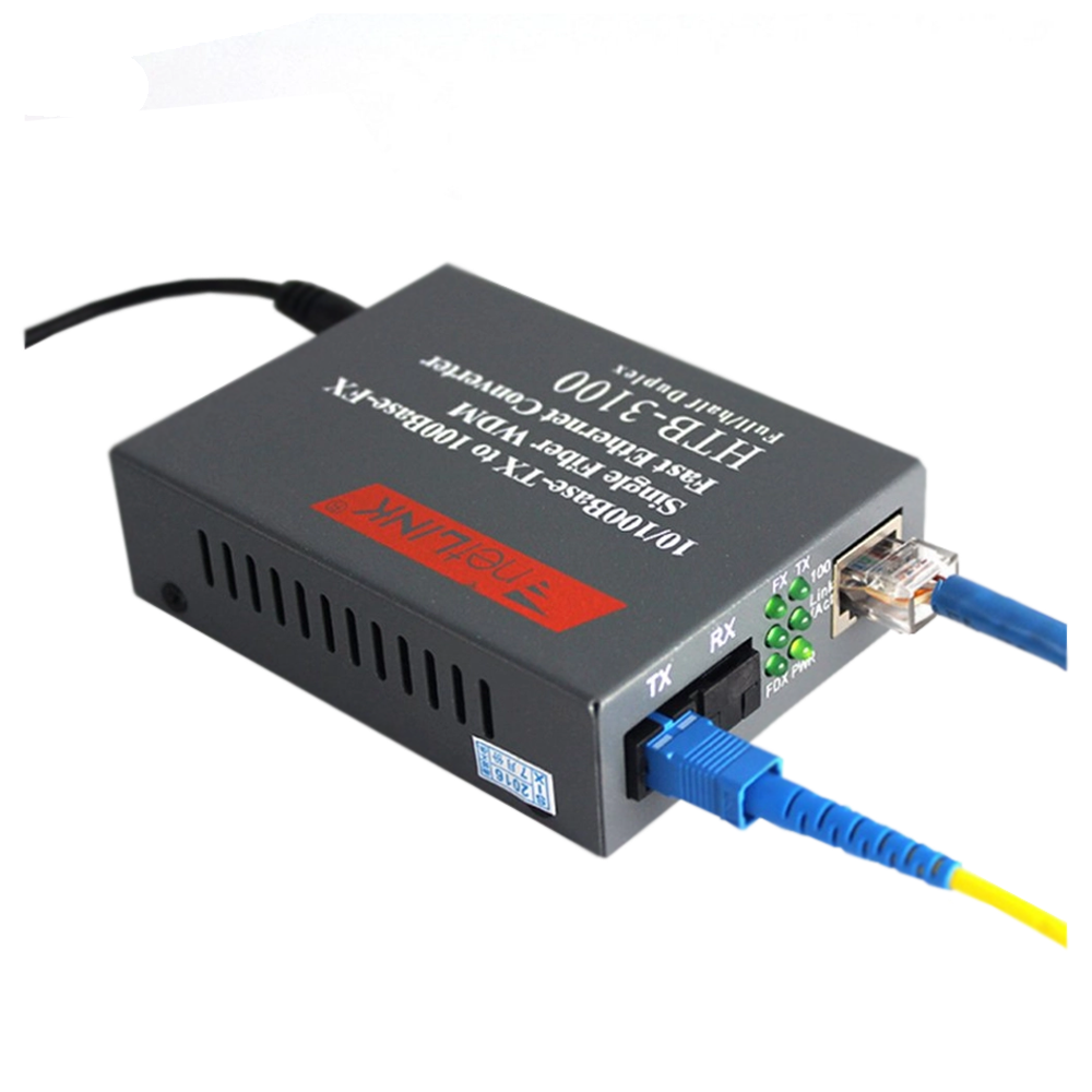 Conversor De Mídia De Fibra Transceptor  HTB-3100 1 Par A e B Modo Único 20km SC 10/100M Cinto 5V2Apower