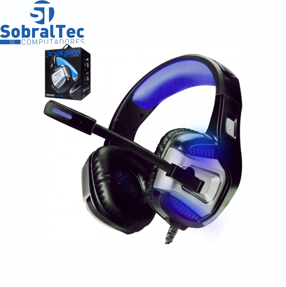 Headphone Gamer 7.1 Drive Hyperx LED Som Surround Microfone GH-X1800 Preto e Azul