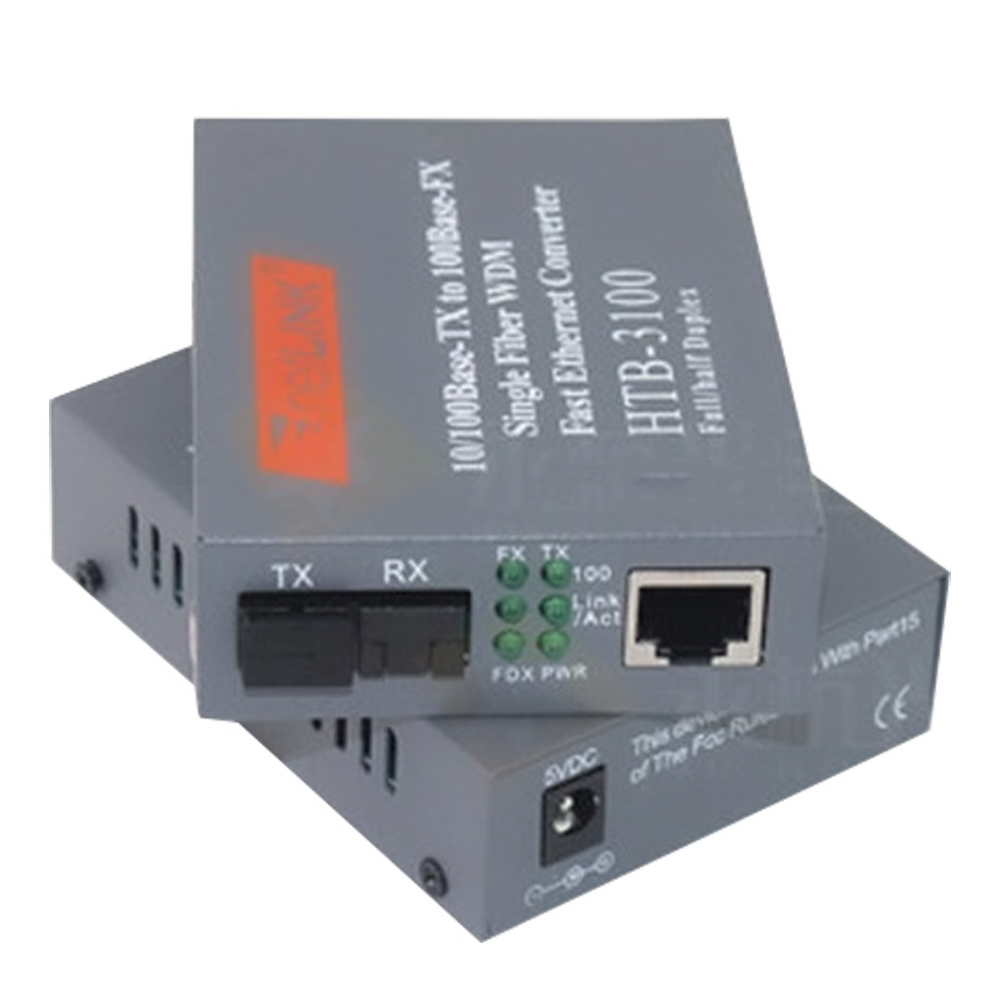 Conversor De Mídia De Fibra Transceptor  HTB-3100 1 Par A e B Modo Único 20km SC 10/100M Cinto 5V2Apower
