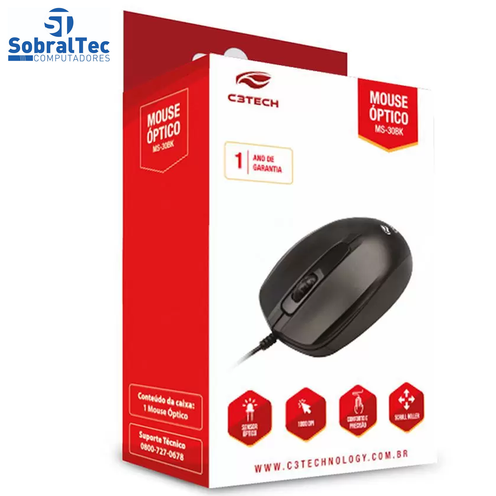 Mouse Óptico Usb MS-30bk Preto C3Tec