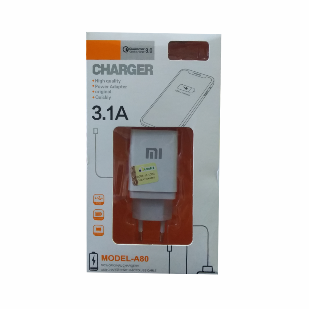 Carregador Celular Micro Usb 3.0  Mi A80 3.1A Branco
