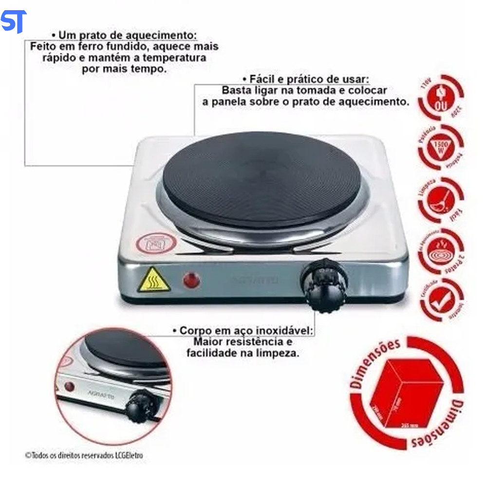 Fogão Elétrico De Mesa Um Prato Fma-02 220v 1500w Agratto