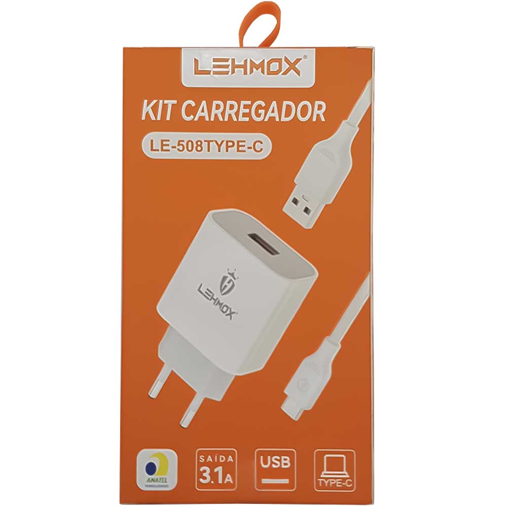 Carregador Rápido Tipo C USB 3.1A de Alta Potência Lehmox Branco - Le-508