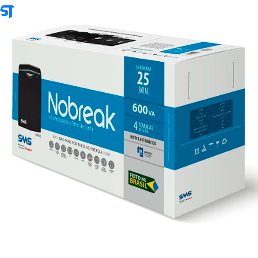 Nobreak SMS 600VA 4 Tomadas - Linnus UPS PDV - Bivolt - Saída 115v