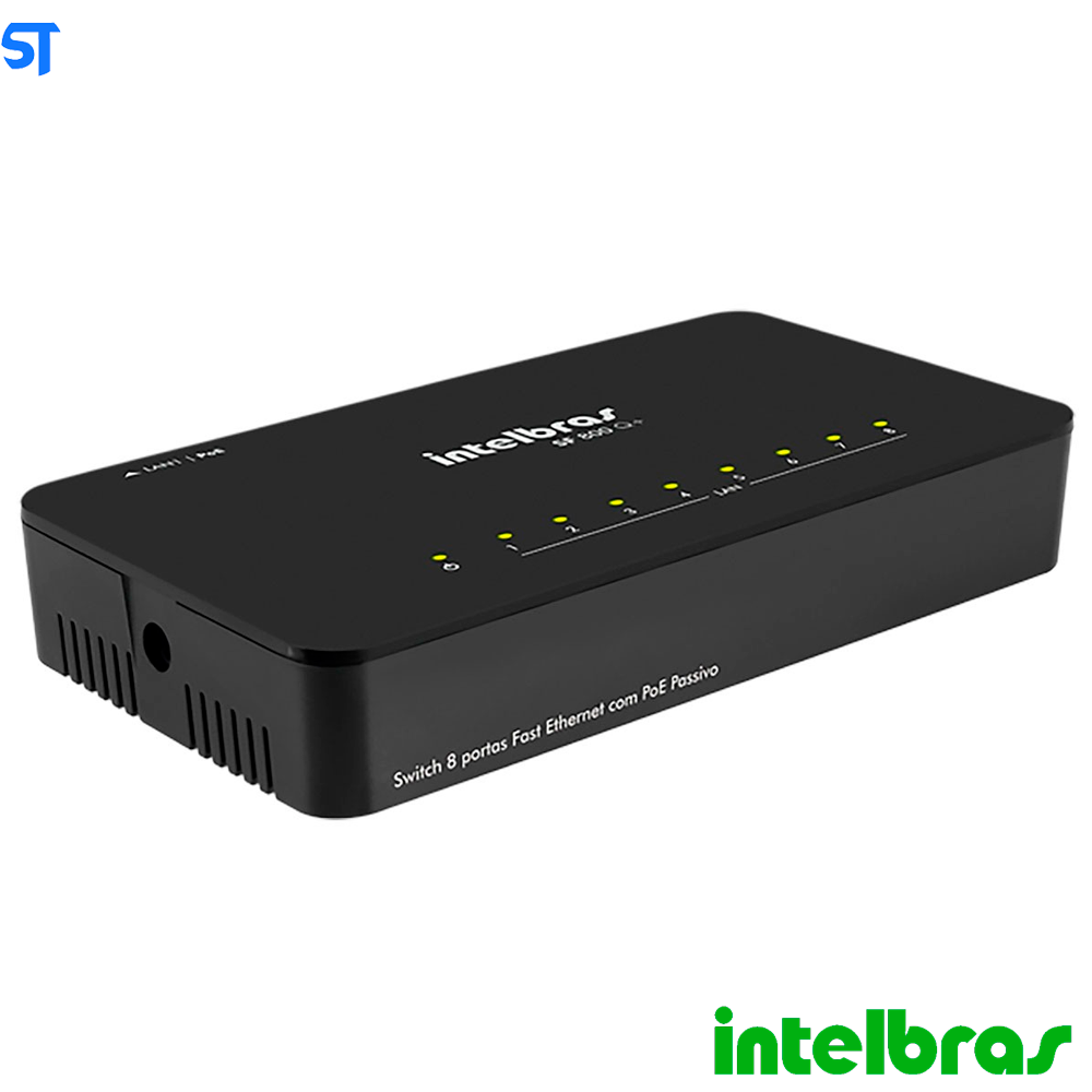 Switch 8 Portas Intelbras Fast Ethernet Poe Passivo Qos Sf 800 Q+ 10/100mbps